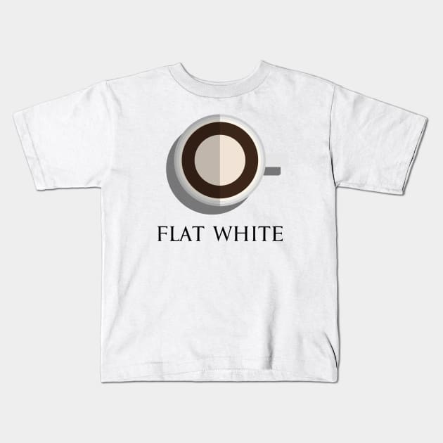 Hot flat white coffee cup top view in flat design style Kids T-Shirt by FOGSJ